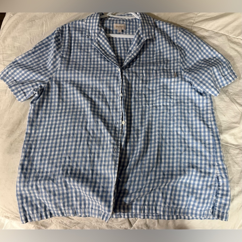 Brixton button down blue and white gingham short sleeve casual cottagecore shirt